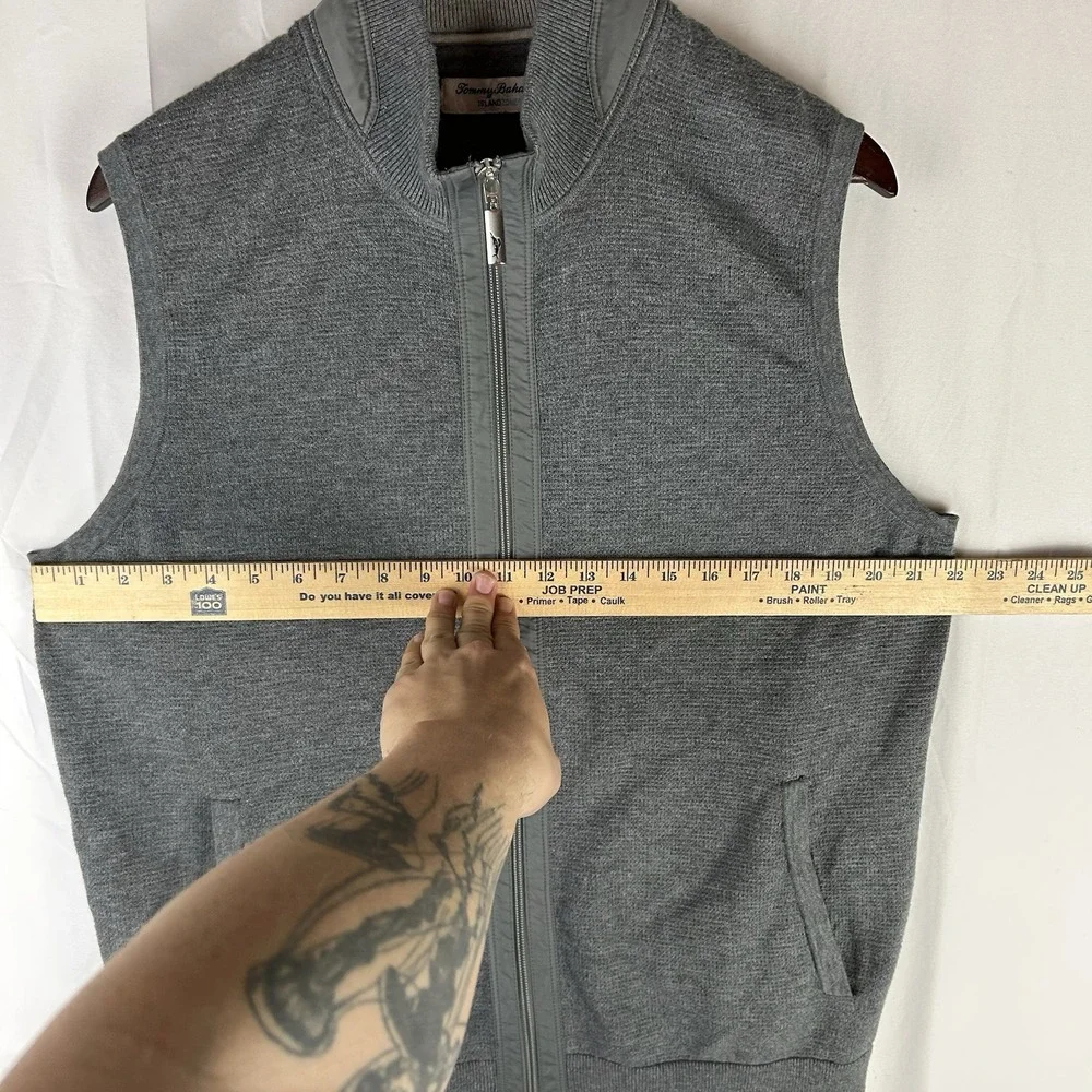 Tommy Bahama Island Zone Full‎ Zip Sweater Vest Mens L Gray Golf Preppy Coolmax